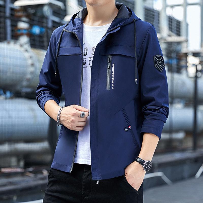 

Мужская ветрозащитная куртка с капюшоном в корейском стиле для осени и зимы XL синий