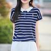 Women Knit T-shirt 100% Wool MODERN NEW SAGA Summer Knitted Shirt Short Sleeve Tees Turn-down Collar Patchwork Pullover Knit Tops