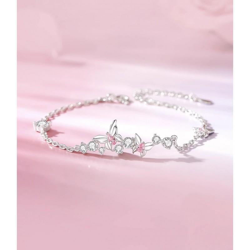 Bracelet Charm Papillon Femme Délicat Plaqué Or Avec Zircon Cubique Rose Ou Blanc Style Kawaii Doux Nouveau 2025