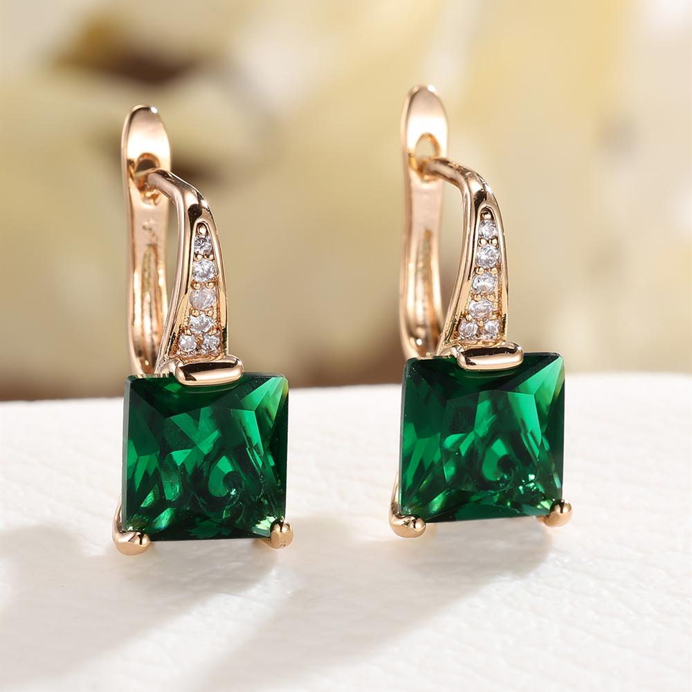 

Квадратные синие радужные серьги-подвески с цирконами CZ для женщин, модные серьги-капли золотого цвета, повседневные изящные украшения зелёный