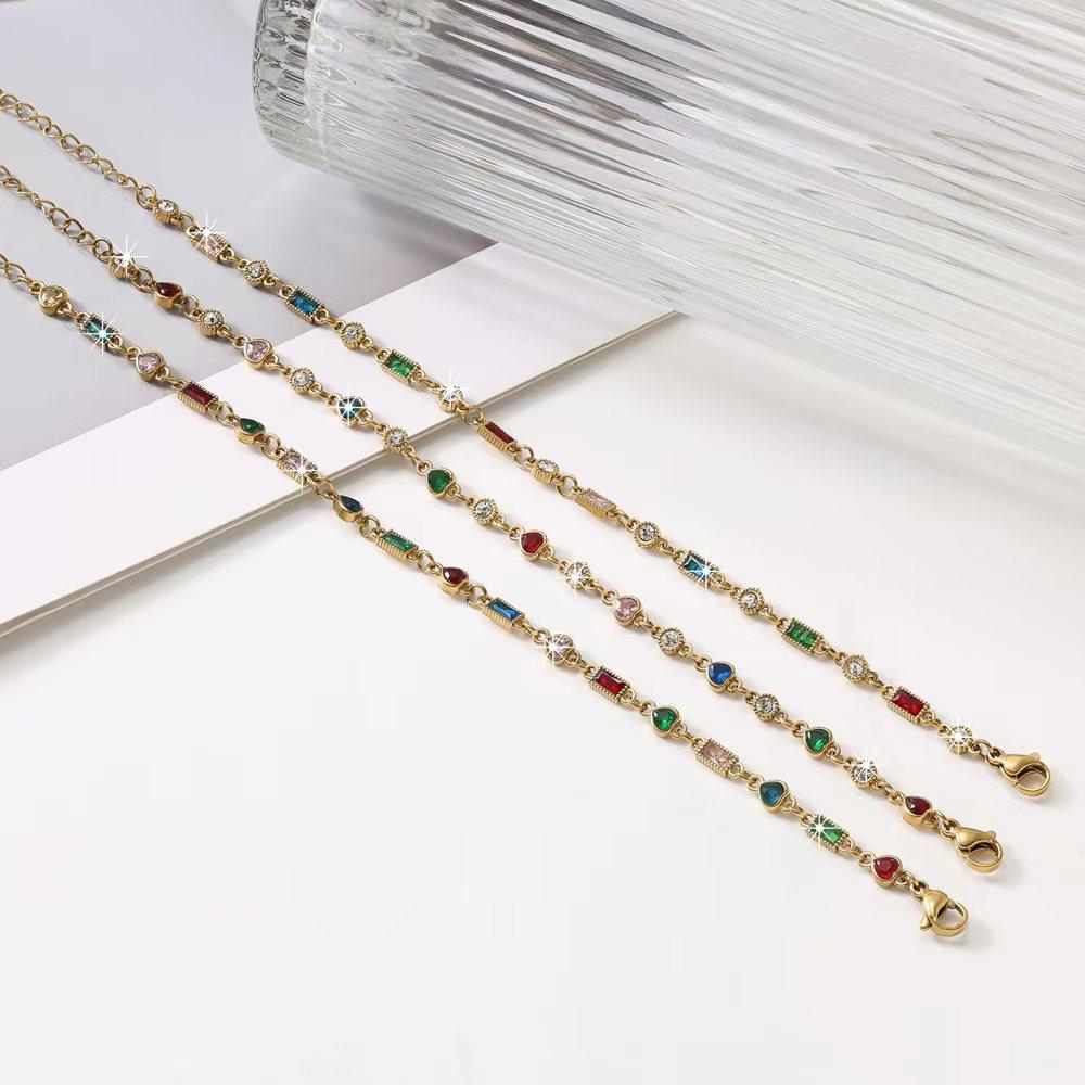 Colored Zircon Stainless Steel Bracelets Shiny Luxurious Niche Original Design Women's Wrist Accessories Bulk Supply