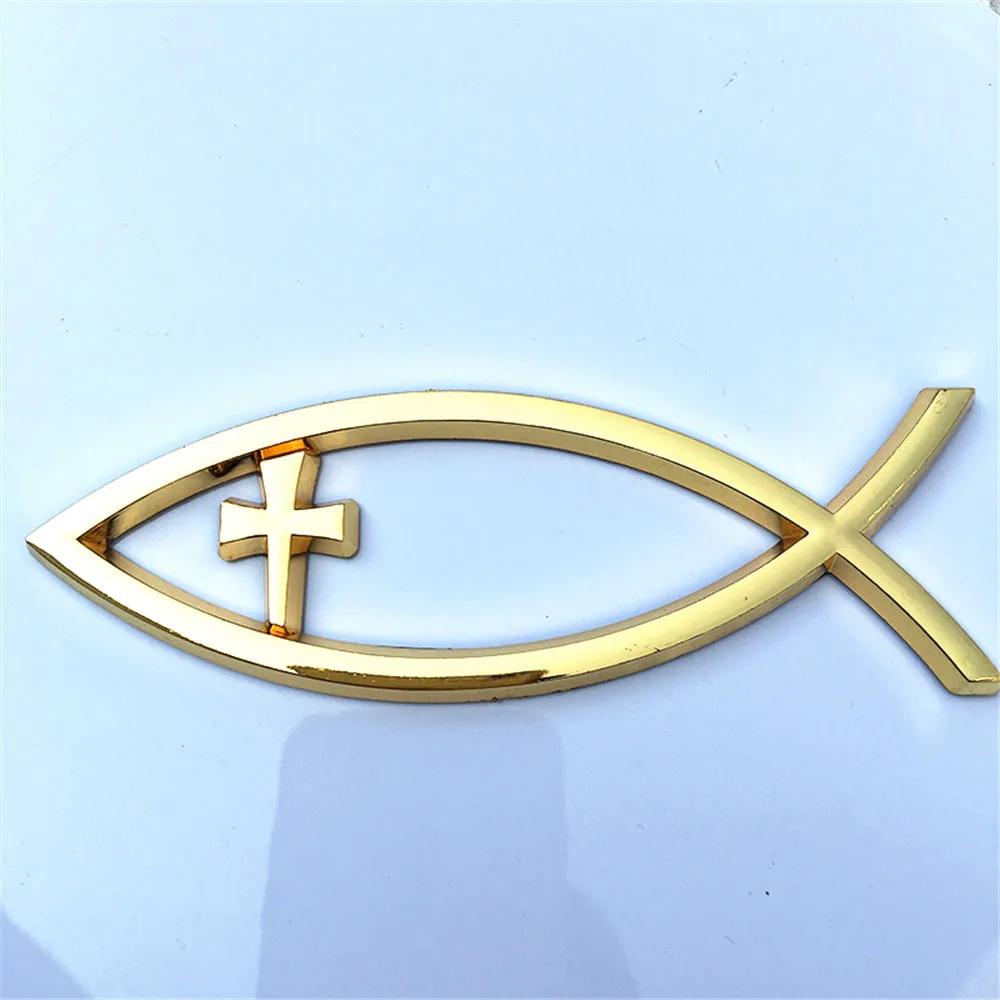 1PCS 14x4.5cm JESUS Fish Silver chrome Christian crafts ABS Car Sticker PEACE FAITH Emblem 3D Badge Decal Auto Accessories