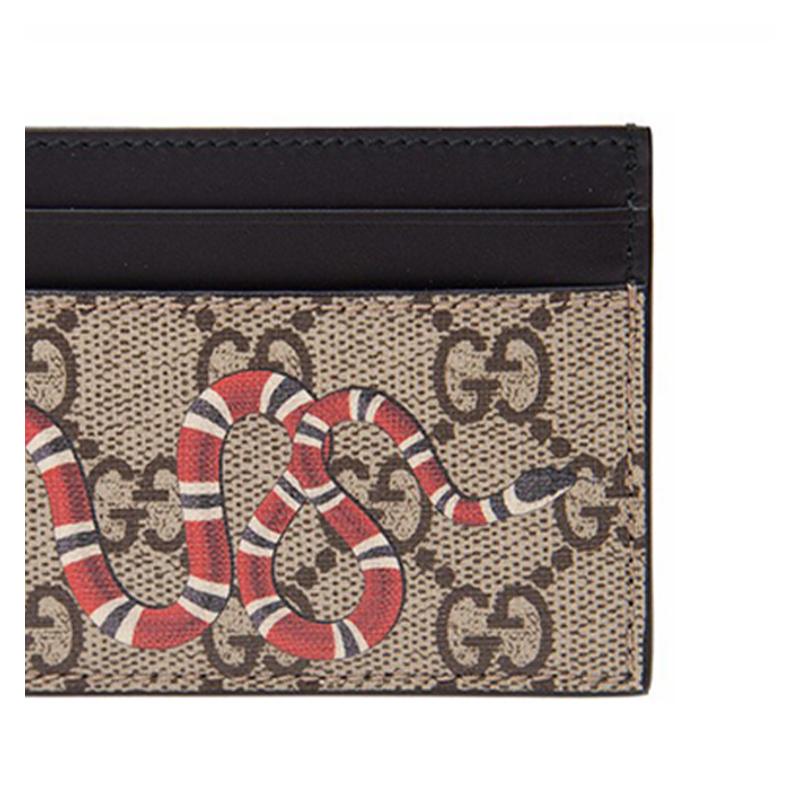 Gucci Korallen Schlangenmuster Presbyopie Logo Offene Öffnung und Schließung Canvas und Leder Kartenhalter Kartenetui Herren Ebenholzfarbe und Schwarz