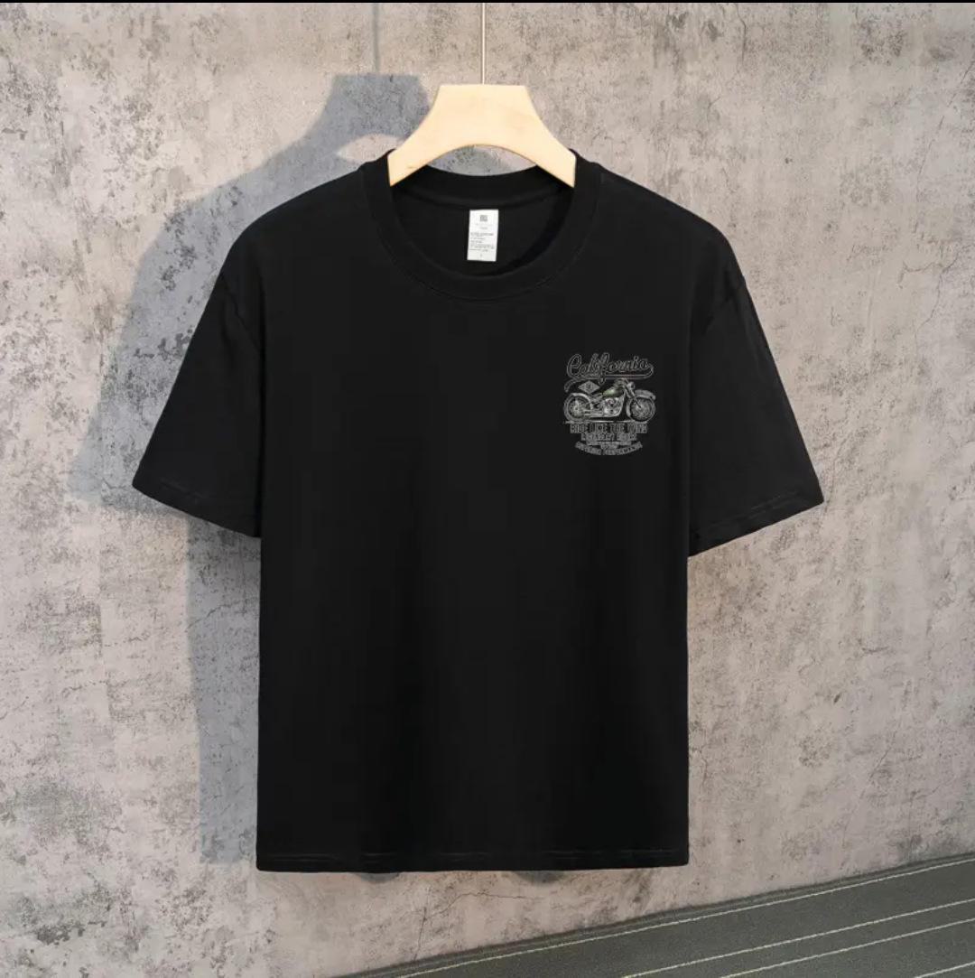 

Мужская модная белая футболка с коротким рукавом и круглым вырезом M чёрный