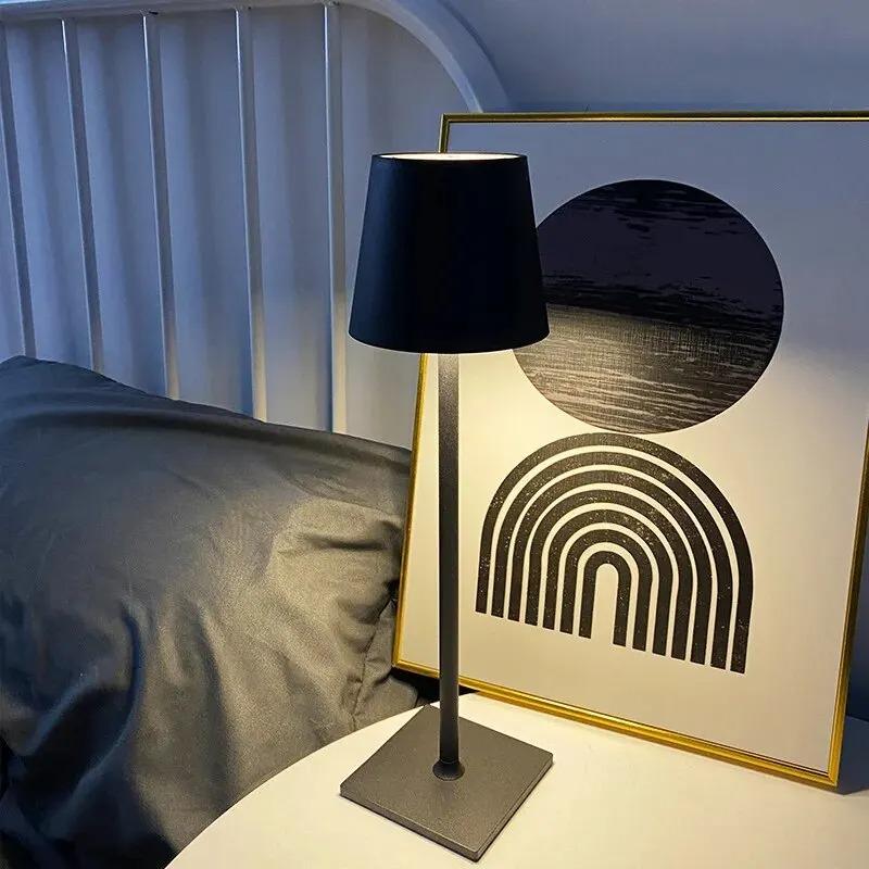 LED Touch Sensor Table Lamp Rechargeable Wireless 3 Colors Desktop Night Light for Restaurant Hotel Bar Room Decor