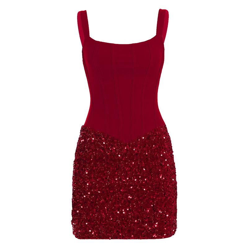 

Новогоднее красное платье-футляр в стиле пэчворк: Приталенный силуэт, европейский и американский стиль Large красный