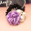 Mode Frauen Faux Perlen Rose Blume Haar Band Seil Scrunchie Pferdeschwanz Halter