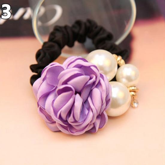 Mode Frauen Faux Perlen Rose Blume Haar Band Seil Scrunchie Pferdeschwanz Halter