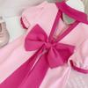 Girls Dress Short Sleeve Princess Style Solid Color Bow A-line Skirt Kids 8-16 Years