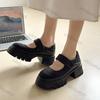 Modische Klobige High Heels Pumps für Damen 2025 Frühling Neue Mode Schwarze Plateau Lederschuhe Frau Gothic Dicker Absatz Mary Jane Schuhe
