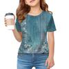 Children Fold A T-shirt Girl Summer Fashion Round Collar Printed Flower Jacket With Short Sleeves