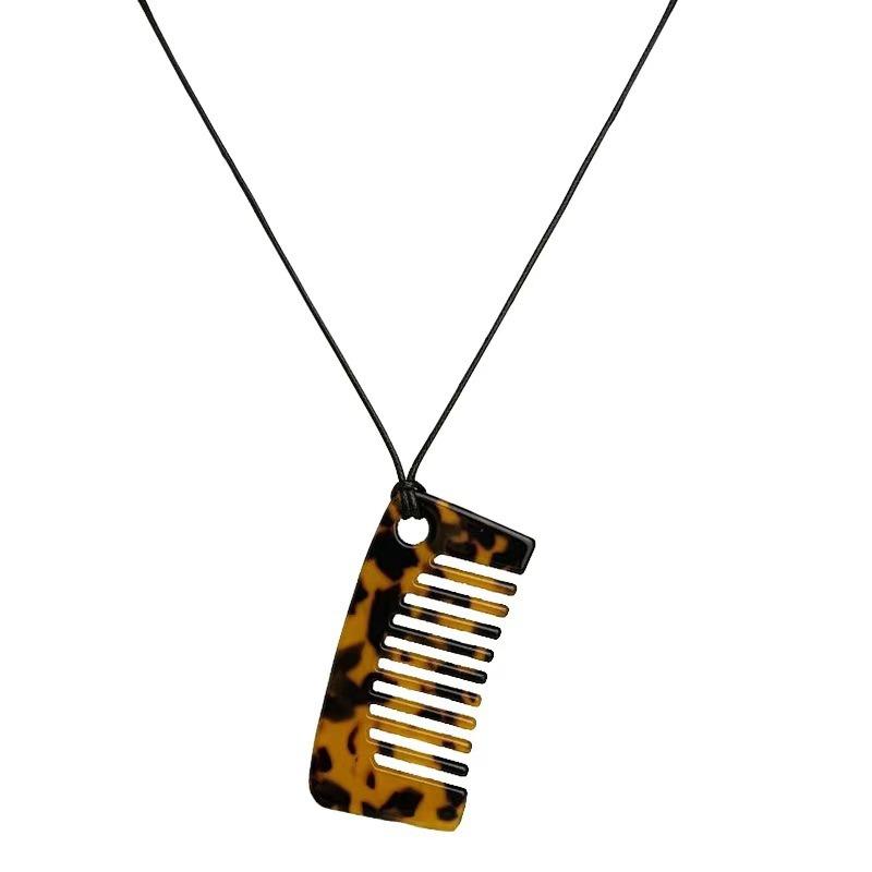 Leopard Print Comb Necklace Leather Rope Long Sweater Chain Necklace and Accessory