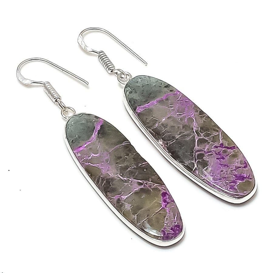 Natural Purpurite Gemstone 925 Sterling Silver Jewelry Earring 2.36" AEE-11099