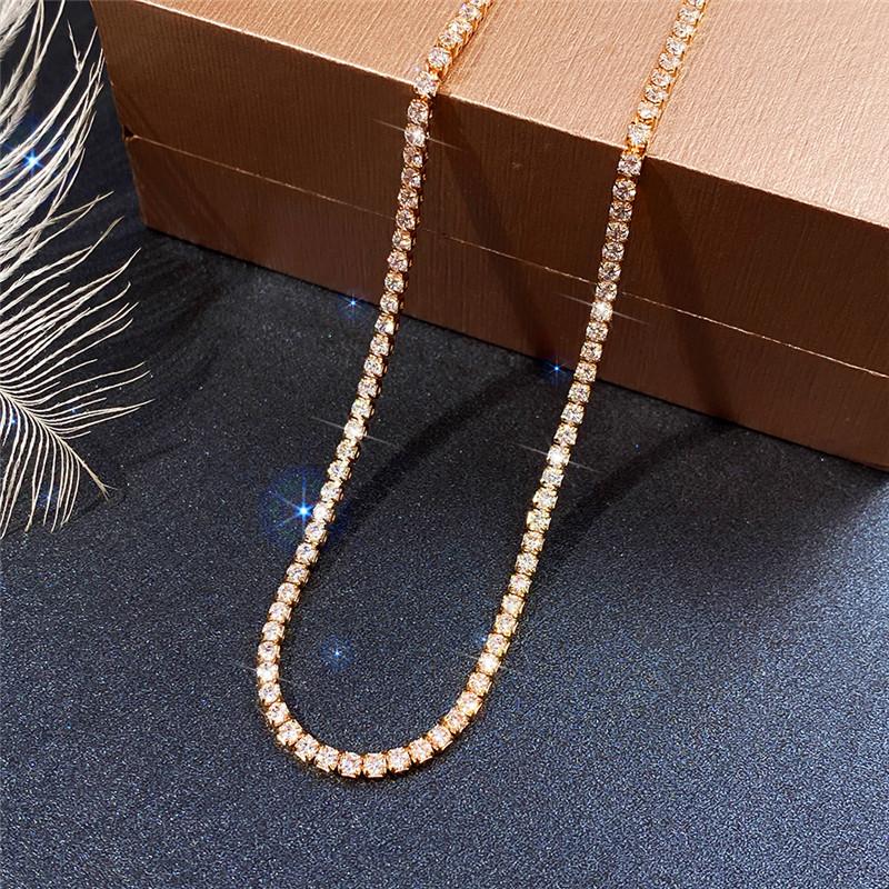 Women All Stone Tennis Chain Necklace Full Sparkling Round Cut Stones Elegant Statement Jewelry