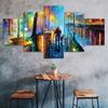 Abstract Couple Walking Rainy Night Scenery Painting 5 Piece Five Panel Canvas Print Modern Wall Art Poster Home Decor Gift For Him Her