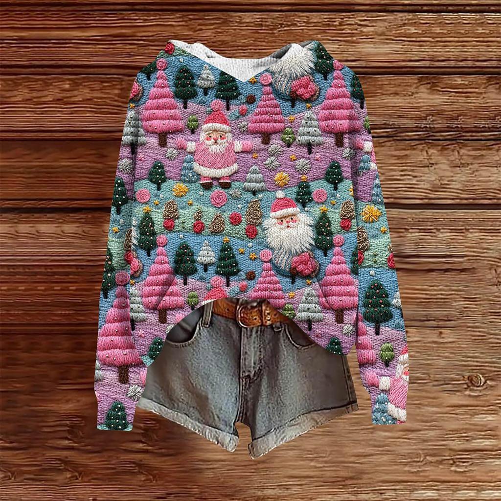 Christmas Sweatshirts For Women Knit Sweater Cute Shirt Fall Pullover Hooded Sweatshirt