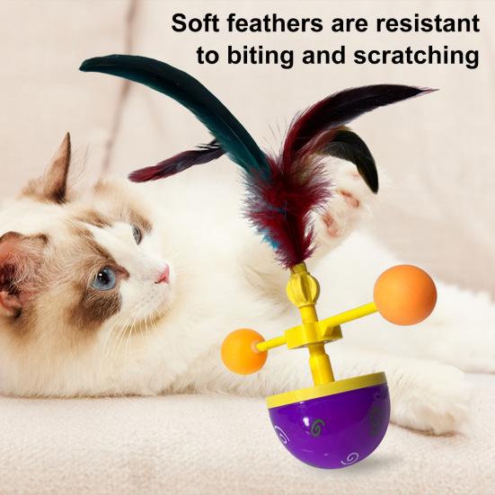 

Interactive Cat Feather Toy Self Play Tumbler Toy with Feather And Ball Kitten Exercise Toy for Bored Indoor Adult Cats B