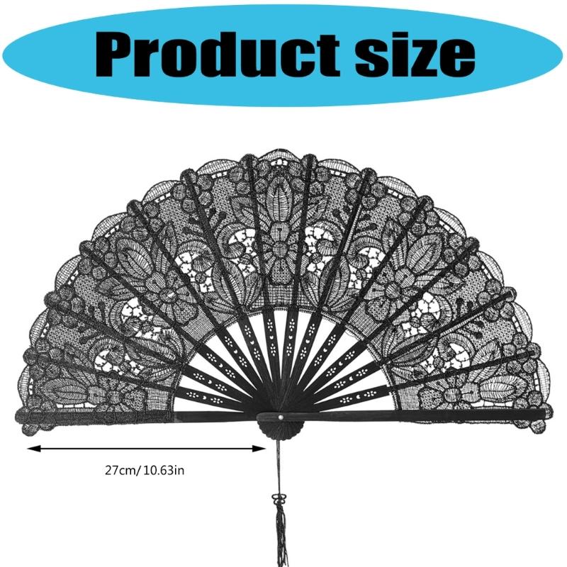Elegant Anime Bamboo Hand Fan With Intricate Lace Detailing For Cosplay Event And Vintage Themed Parties