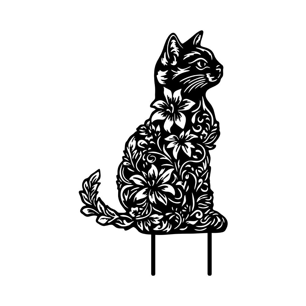 2D Iron Garden Art Metal Flower Cat Stake Outdoor Patio Lawn Decor Christmas Gift for Cat Lovers