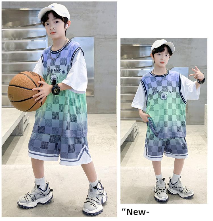 Boys' Basketball Suit Fake Two-piece Set, Summer Thin Ice Silk Quick Drying Sports Two-piece Set, Handsome