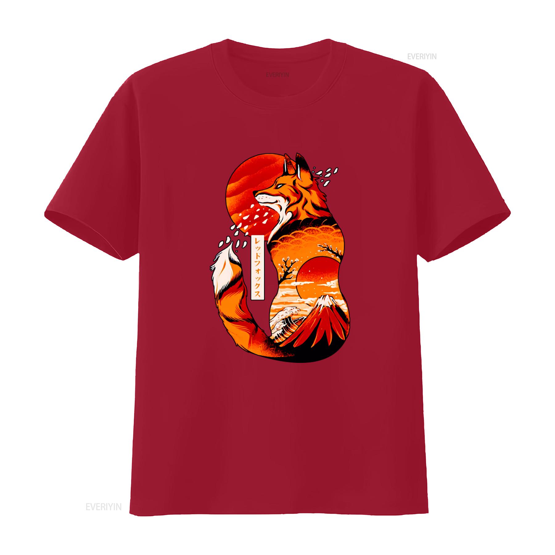 

Японская футболка с принтом лисы для крутых винтажная стирка слегка дышащая унисекс повседневная мягкая дизайнерская одежда стритвир S