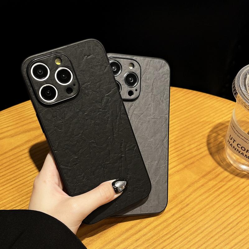 

Обычный чехол для телефона из крафт-бумаги для iPhone 15 14 Pro Max 13 12 Pro 11, модный противоударный мягкий гибридный тонкий чехол из ТПУ из ПУ iPhone 15 чёрный