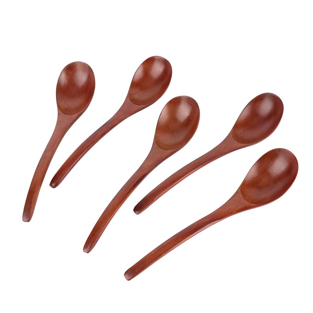 5Pcs Wooden Soup Spoon with Curved Handle Multi Purpose Rice Scoop for Home Kitchen(Paint Color )