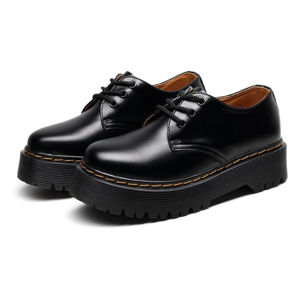 Dicksohl 3-Loch Quad Damen Schuhe Low Cut Echtes Leder Erhöht Britisch Lässig Student Schwammsohle Kurze Stiefel 1461