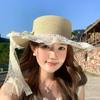 Large Brim Straw Hat Flower Wide Brim Hat Fashion Sun Hat  Sun Shading
