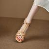 Fashion Ladies Shoes Hot Sale One-word Buckle Women's Sandals Summer Square Open Toe Solid Mid Heel Fashion Dress Party Sandals Women