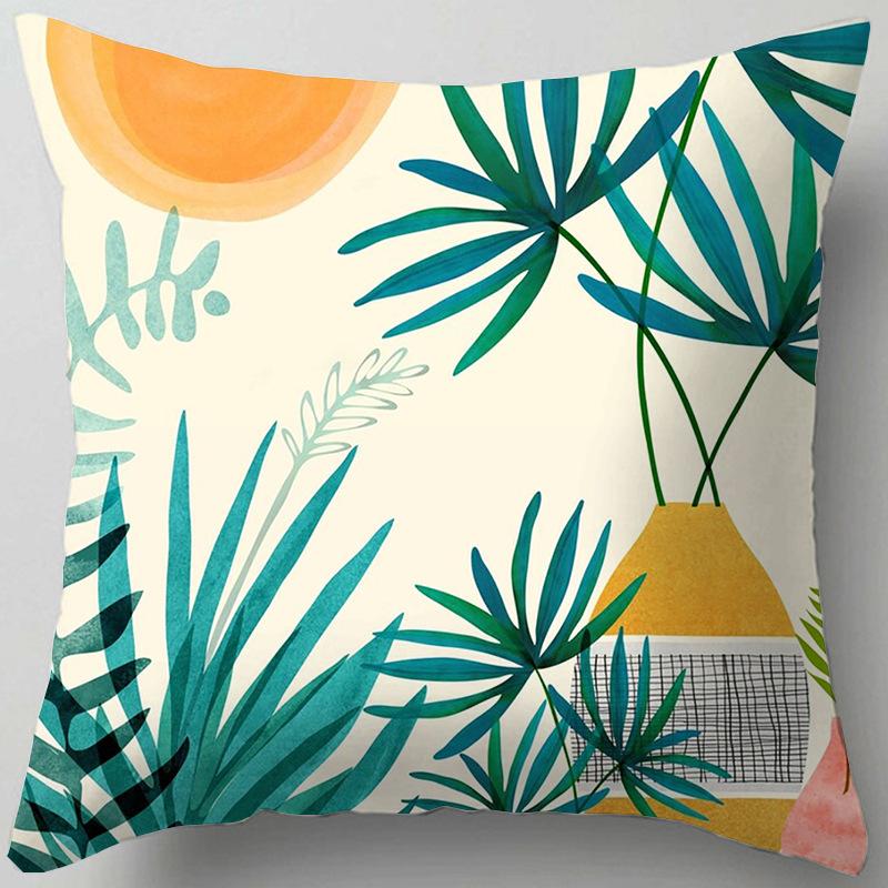 Blue Flower and Leaf Pattern Nordic Style Living Room Sofa Office Cushion Cover Home Decor Waist Pillow