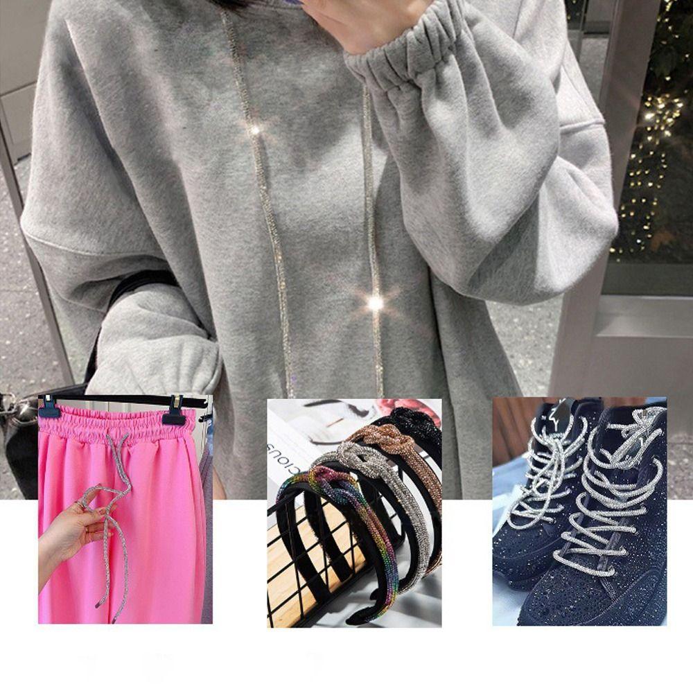 Diy Rhinestone Drawstring For Hoodie Trouser Sweatpant Rope Crystal Shiny Round Cord Replacement String Rubber Hose Diamond Trim