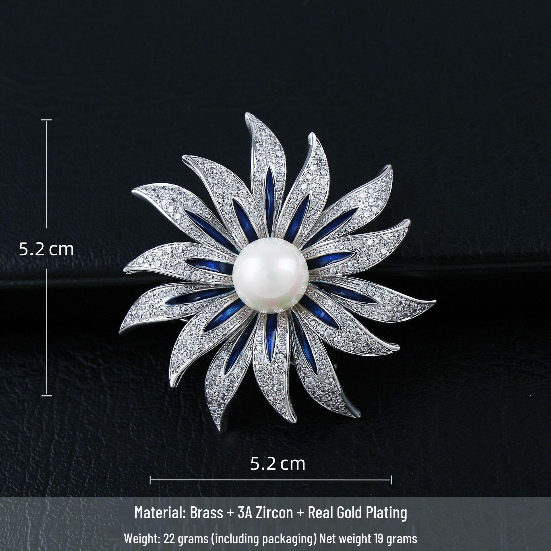 Pearl Sunflower Zircon Brooch: Elegant Women s Lapel Pin for High-End Fashion Accessories