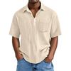 Men Casual Solid Color Waffle Knit Short Sleeve Polo Shirt