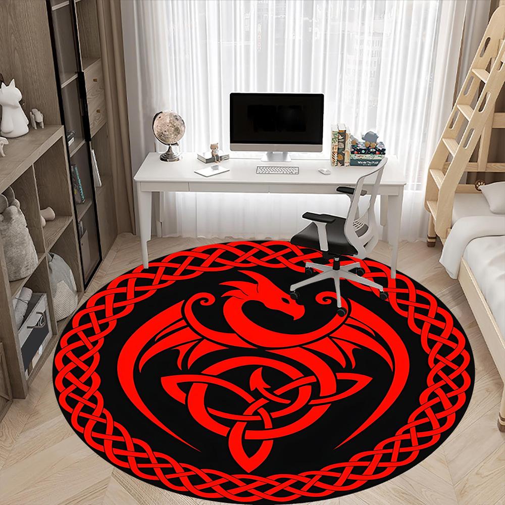 1pc Celtic Dragon Office Round Area Rug, Under Office Chairs Bedroom Living Room Home Decor, Room Deco, Available in Various Sizes