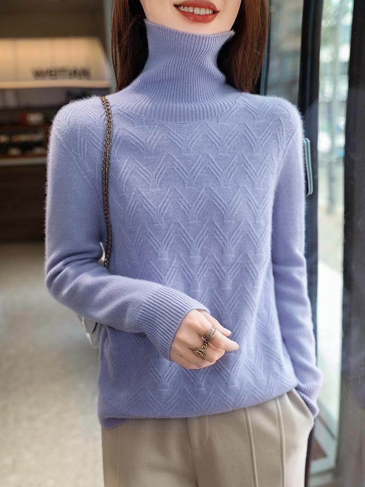 Women's 100% Pure Wool High Neck Sweater - Versatile Slimming Base Layer for Autumn/Winter
