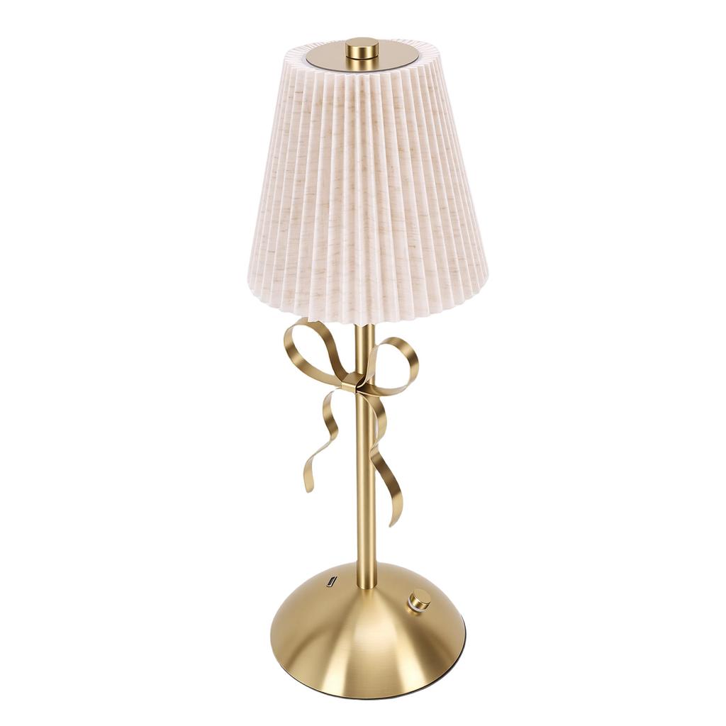 Fabric Bow Lamp Cordless Modern LED Bowknot Table Cute Nightlight Rechargeable for Bedroom