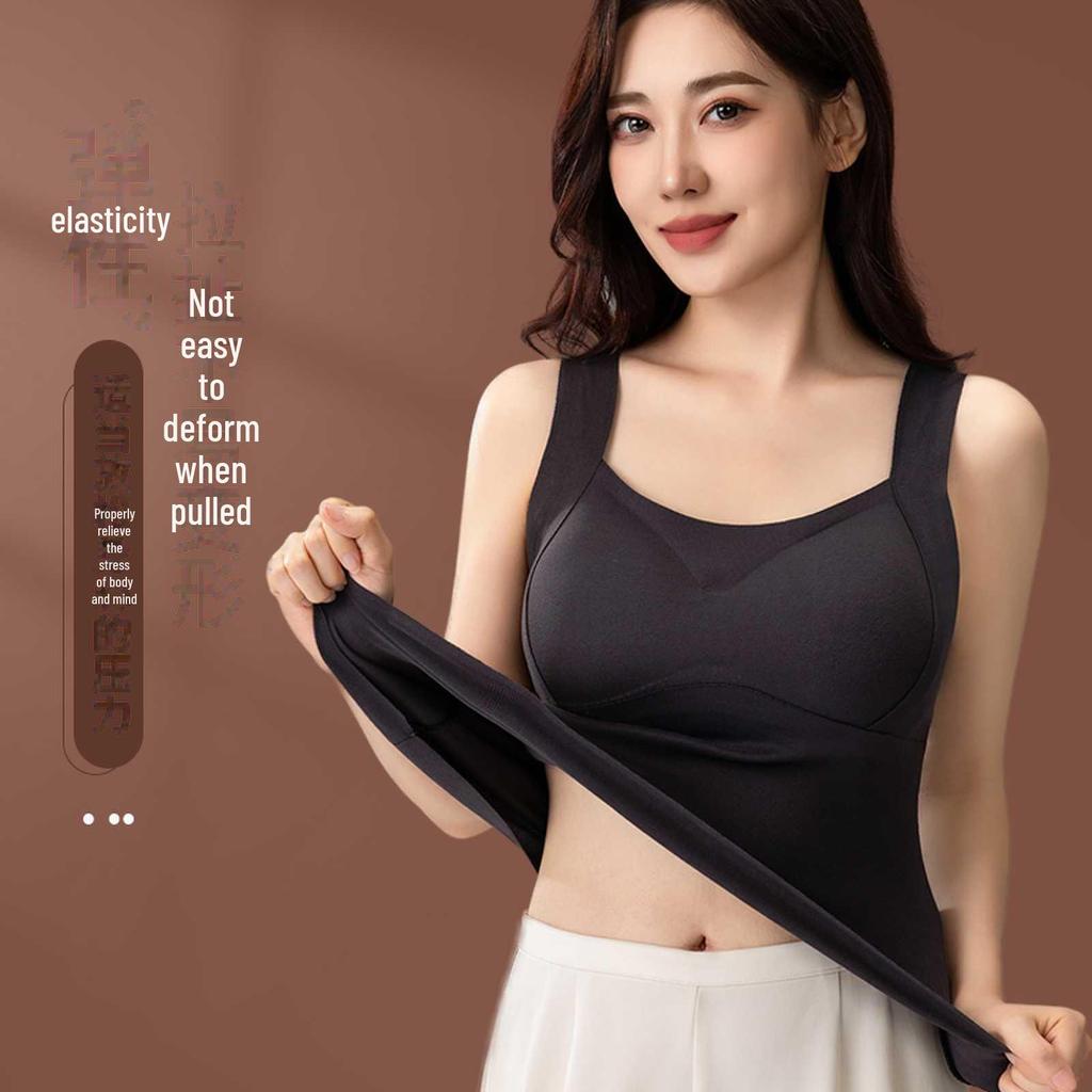 Nahtloses Damen-Samt-Warmweste mit Brustpolstern für Herbst/Winter - BH-frei, integriertes Unterhemd