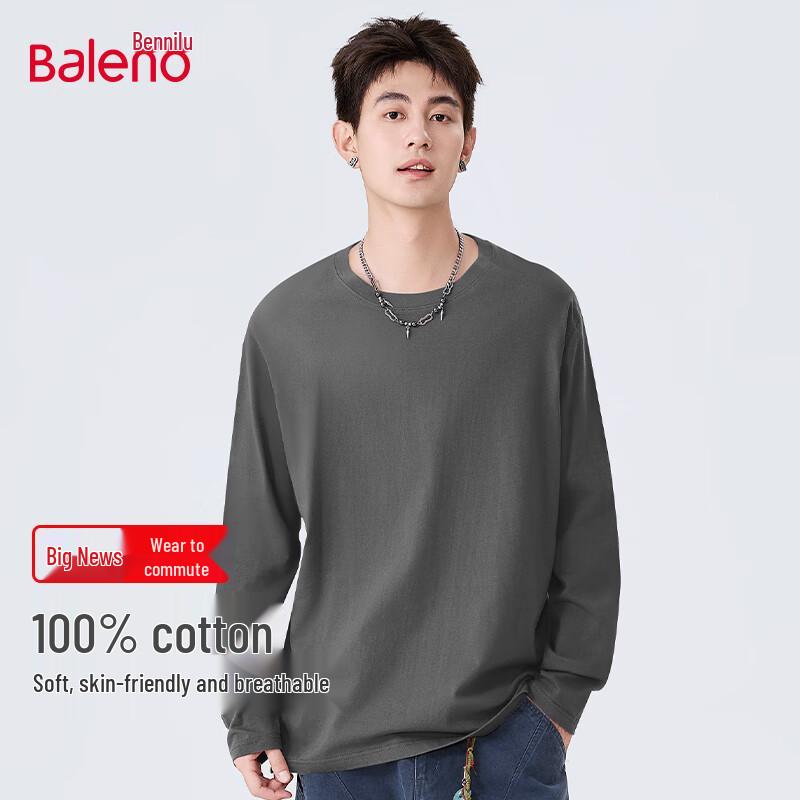 Baleno Men s Basic Heavyweight Pure Cotton Solid Color Long Sleeve T-Shirt 5XL