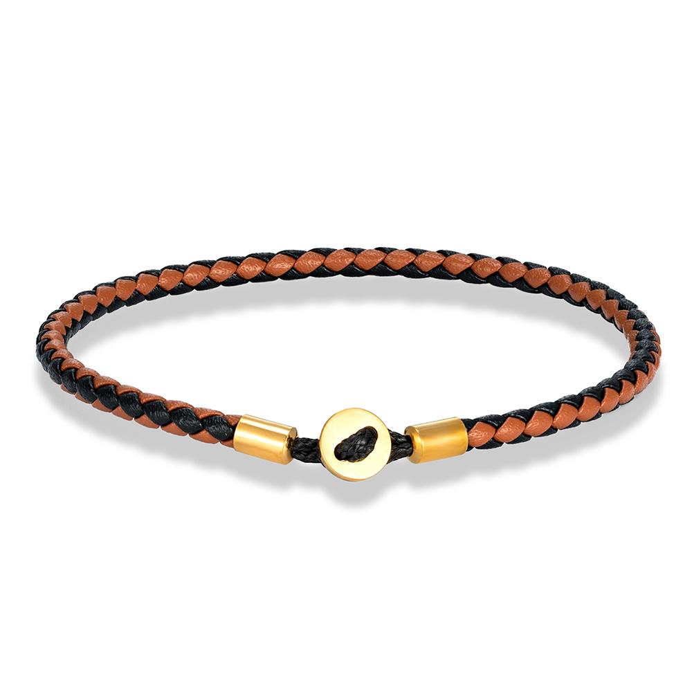 Gold Stainless Steel Button Braided Leather Bracelet For Men Women Couple Jewelry Gifts