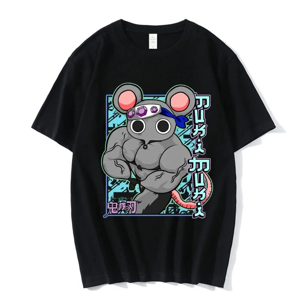 Men's Comic T-shirt 100% Cotton T-shirt Muki Demon Slayer Uzui Tengen Muki Gym Pattern Short-sleeved Top