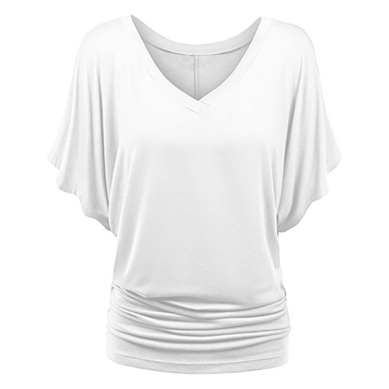 Sommer Neue Mode Damen Locker Fledermaus Kurzarm V-Ausschnitt T-Shirt Tops