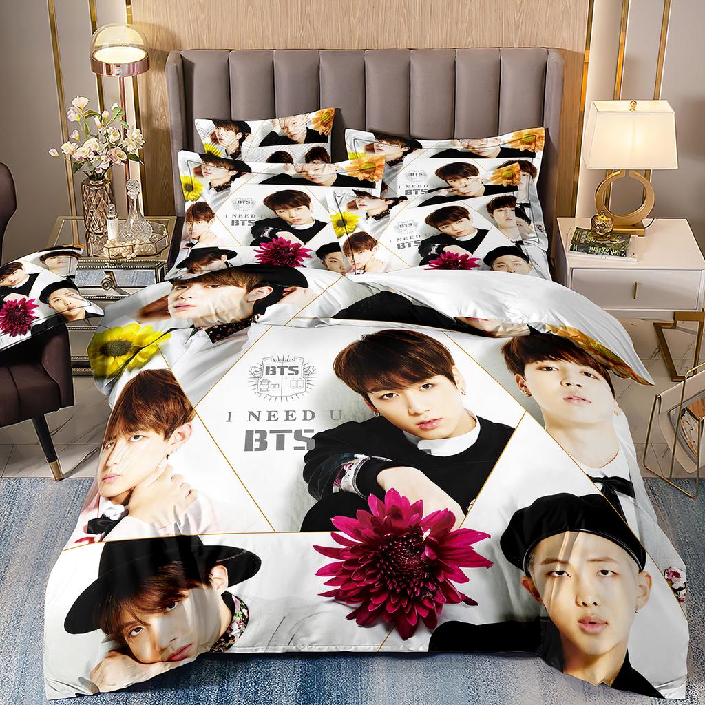 B-bts Men's group Music Duvet Cover Set Comfortable and Warm Bedding Set for Decorating Your Bedroom and Enhancing Home Life