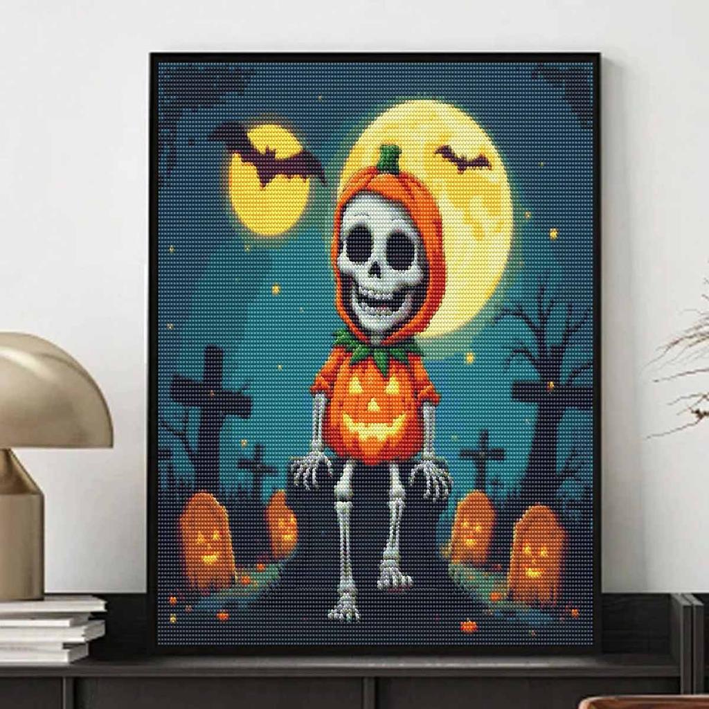 Halloween 5D Skeleton Pumpkin Diamond Full Diamond Art Painting Kit Diamond Painting Home Decor Crafts Wall Art Room Decor Gift 123