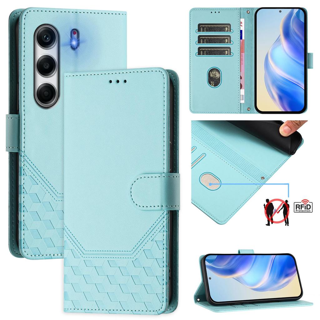 For TECNO Camon 40 Pro 4G Case Imprinted Honeycomb RFID Blocking Leather Phone Cover with Strap