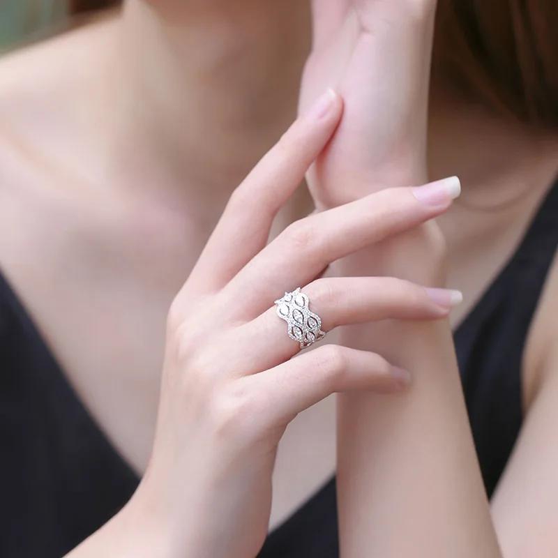Luxury Ring Micro-Set Zircon For Women's 925 Silver Plated New Temperament Geometric Ring Wedding Party Jewelry Gift