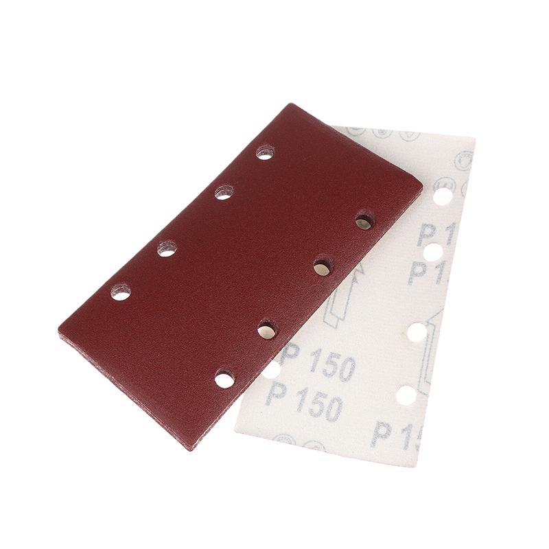 10pcs 8-Hole Rectangular Premium Flocked Sandpaper Sheets Self-Adhesive 185X93mm - Assorted Grits For Air Grinders