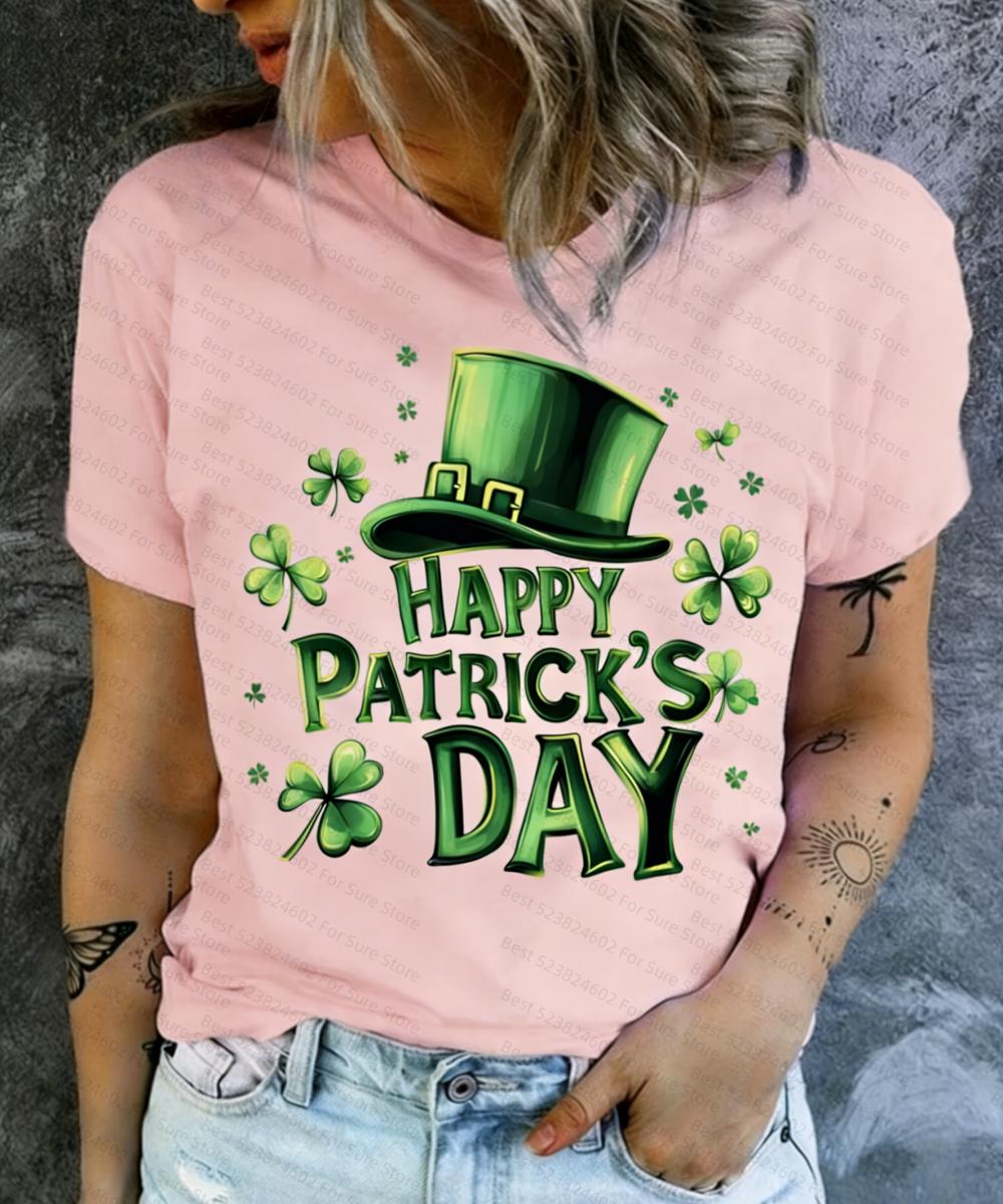 

Happy St Patricks Day TShirt Green Leprechaun Hat Shamrock Graphic Tee for Unisexs Shirts Women tshirts Casual New Style Tops S