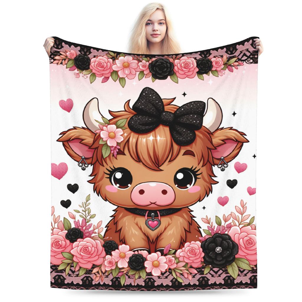 Soft Blanket Girls Boys Decorative Highland Cow Themed Throw Blanket  Flannel Bedspread For Outdoor Funny Sofa Bed Cover