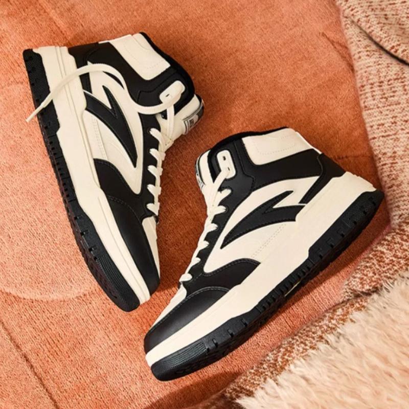 New Anta 982 Warm Slip Resistant High Top Skateboard Shoes Women's Black White 122448961-1